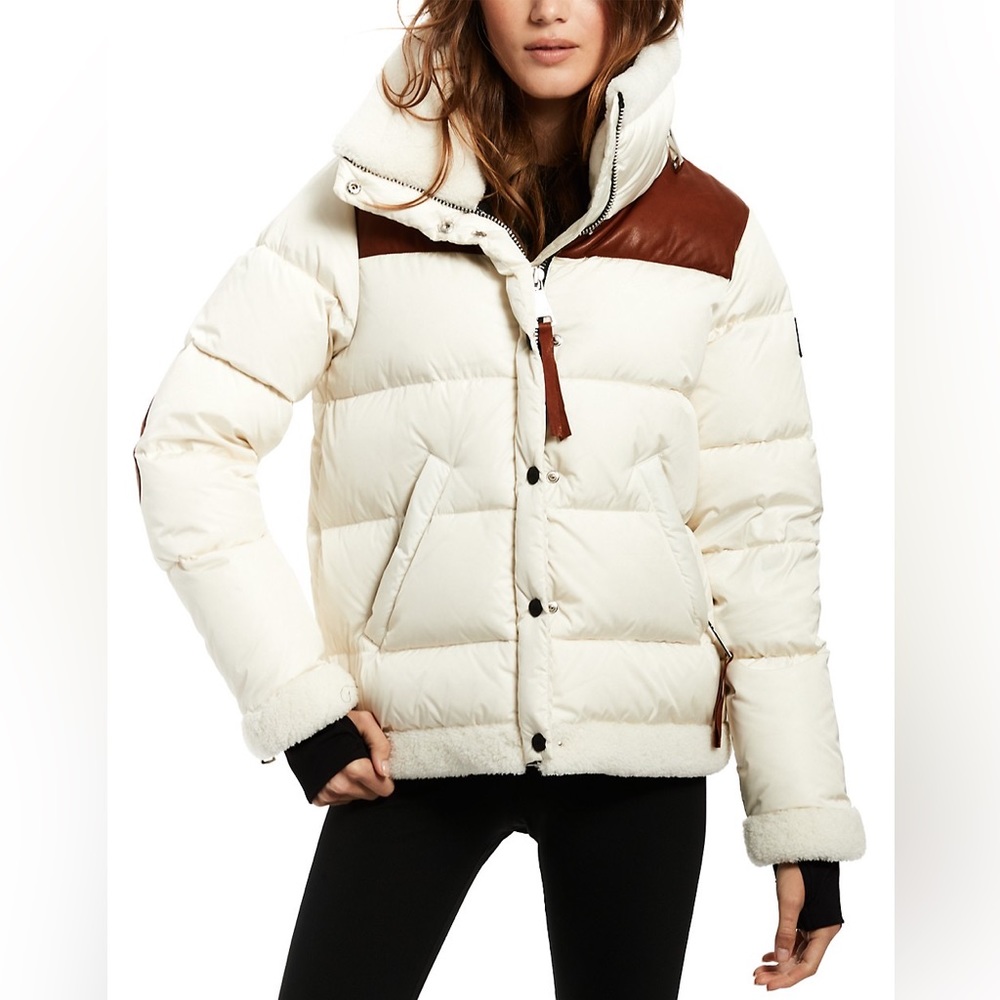 Sam. Sari Shearling & Leather-Embellished Down Jacket